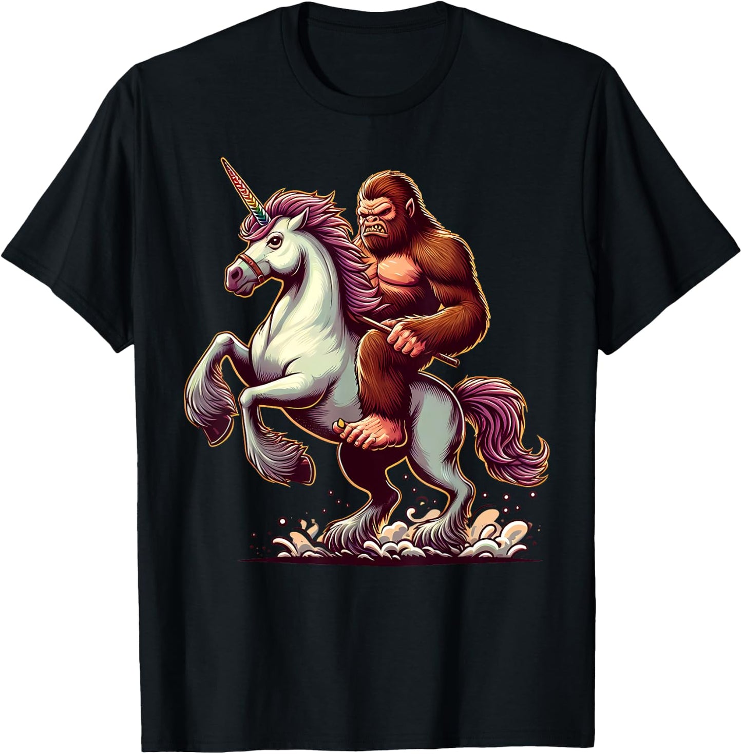 Bigfoot Riding Unicorn, Funny Sasquatch T-Shirt - T-Shirt | Black