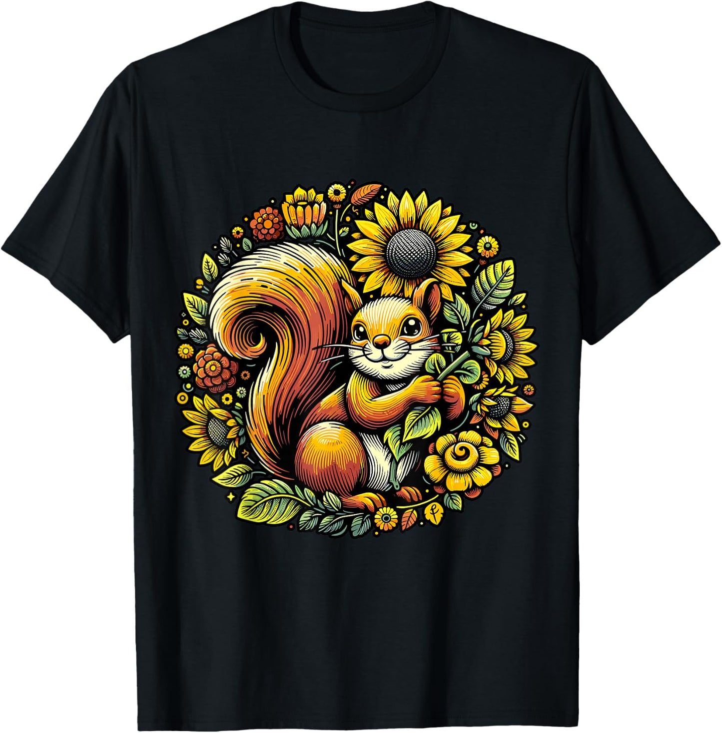 Squirrel with Sunflower T-Shirt - T-Shirt | Black