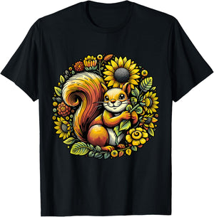 Squirrel with Sunflower T-Shirt - T-Shirt | Black
