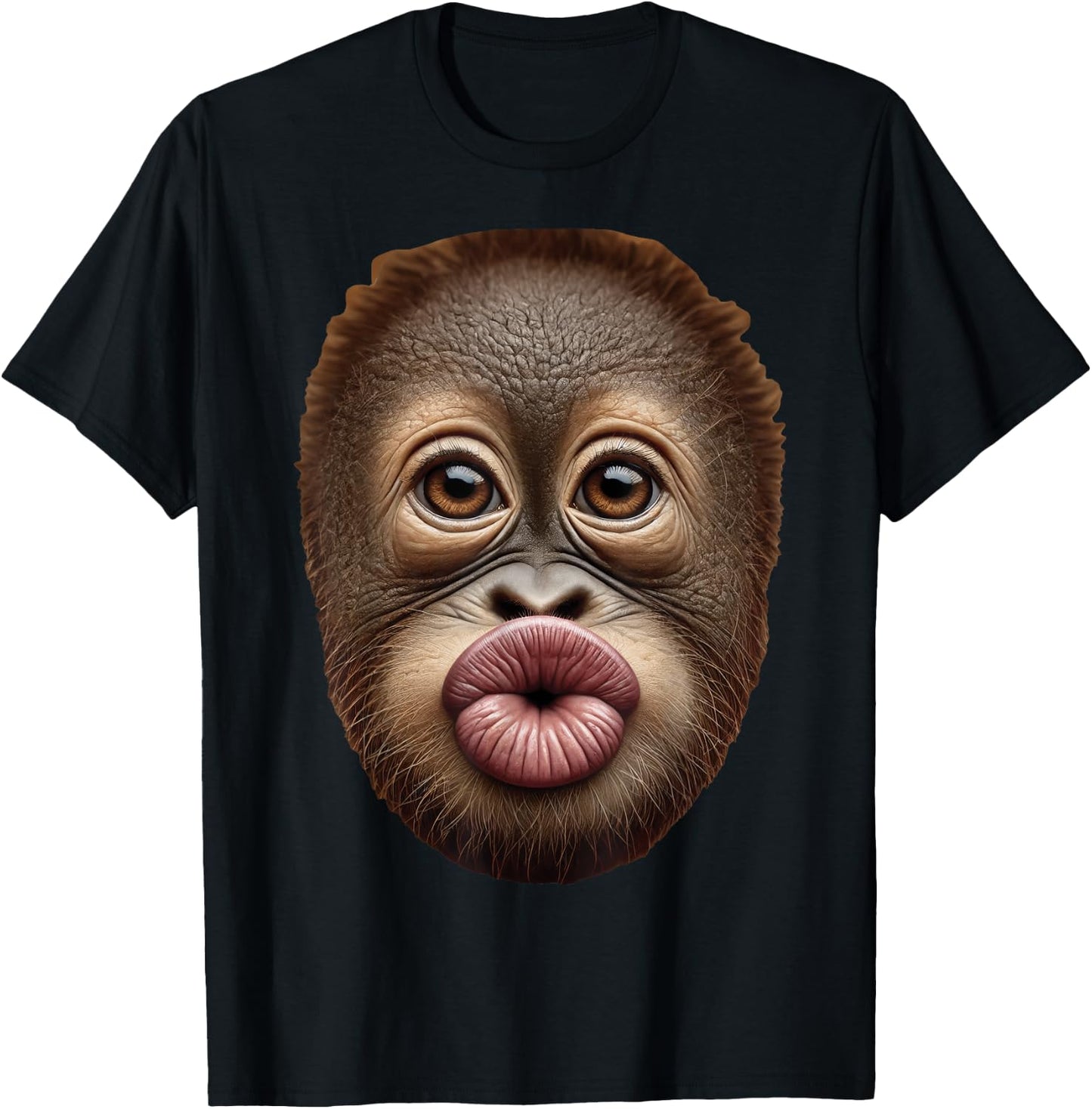 Baby Orangutan Ape Monkey Face Stomach Funny Cute Kiss Lips T-Shirt - T-Shirt | Black