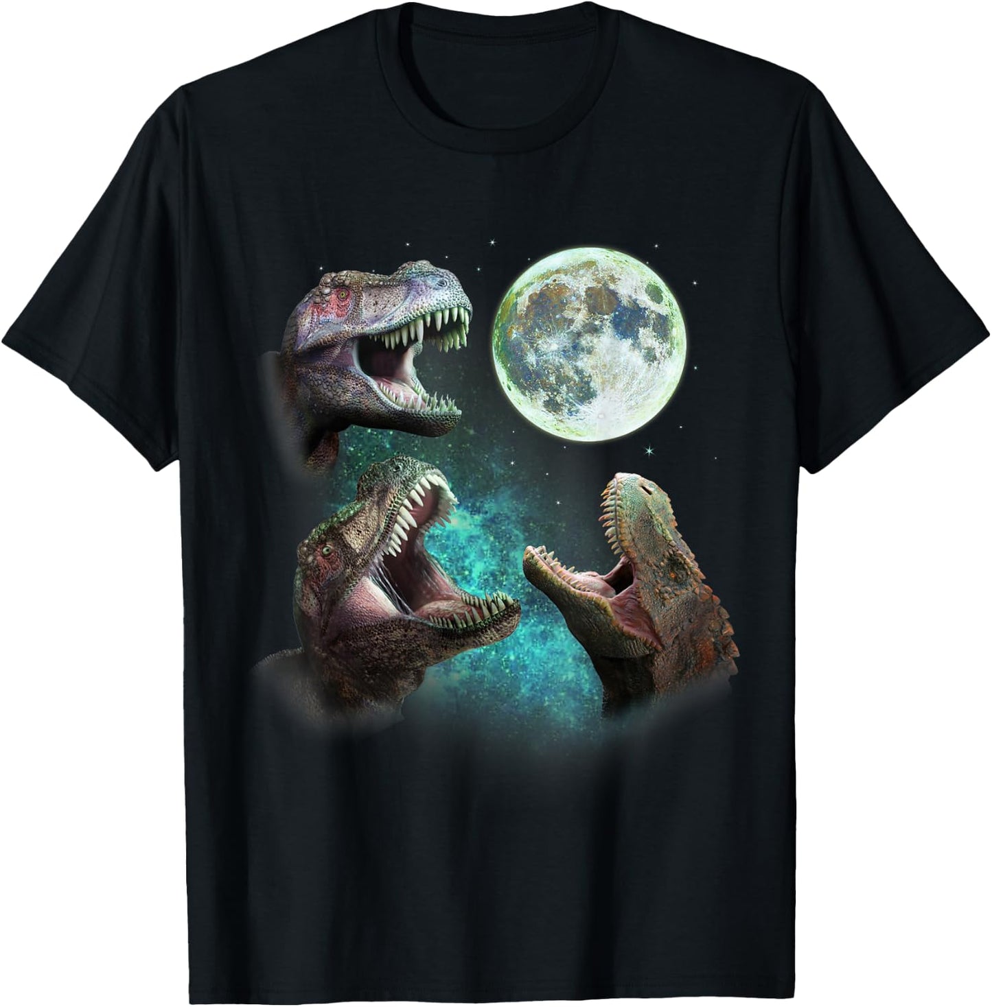 Three T-Rex Dinosaurs Howl at Moon 3 Wolves Parody T-Shirt - T-Shirt | Black