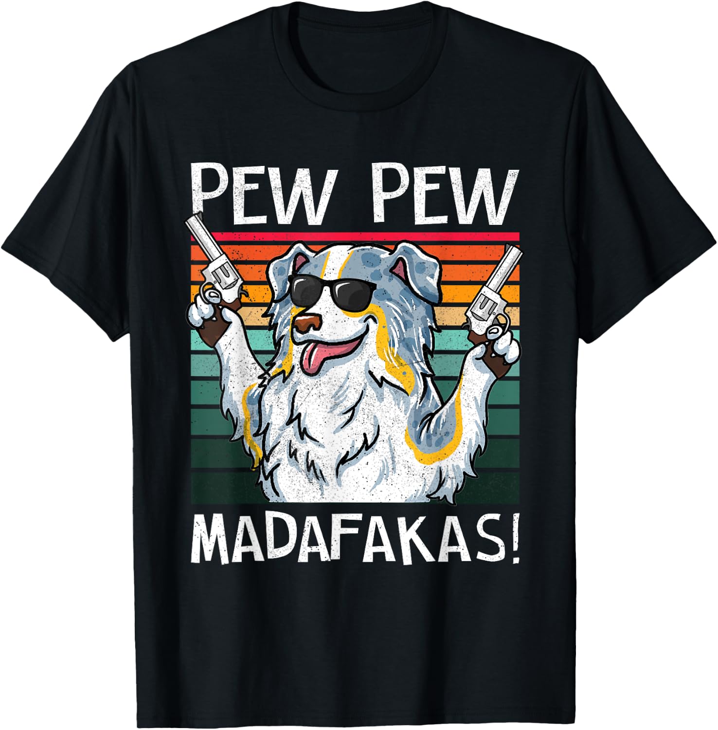 Australian Shepherd Pew Pew Dog Vintage Retro Sunset Dogs Women T-Shirt - T-Shirt | Black