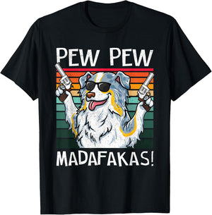 Australian Shepherd Pew Pew Dog Vintage Retro Sunset Dogs Women T-Shirt - T-Shirt | Black