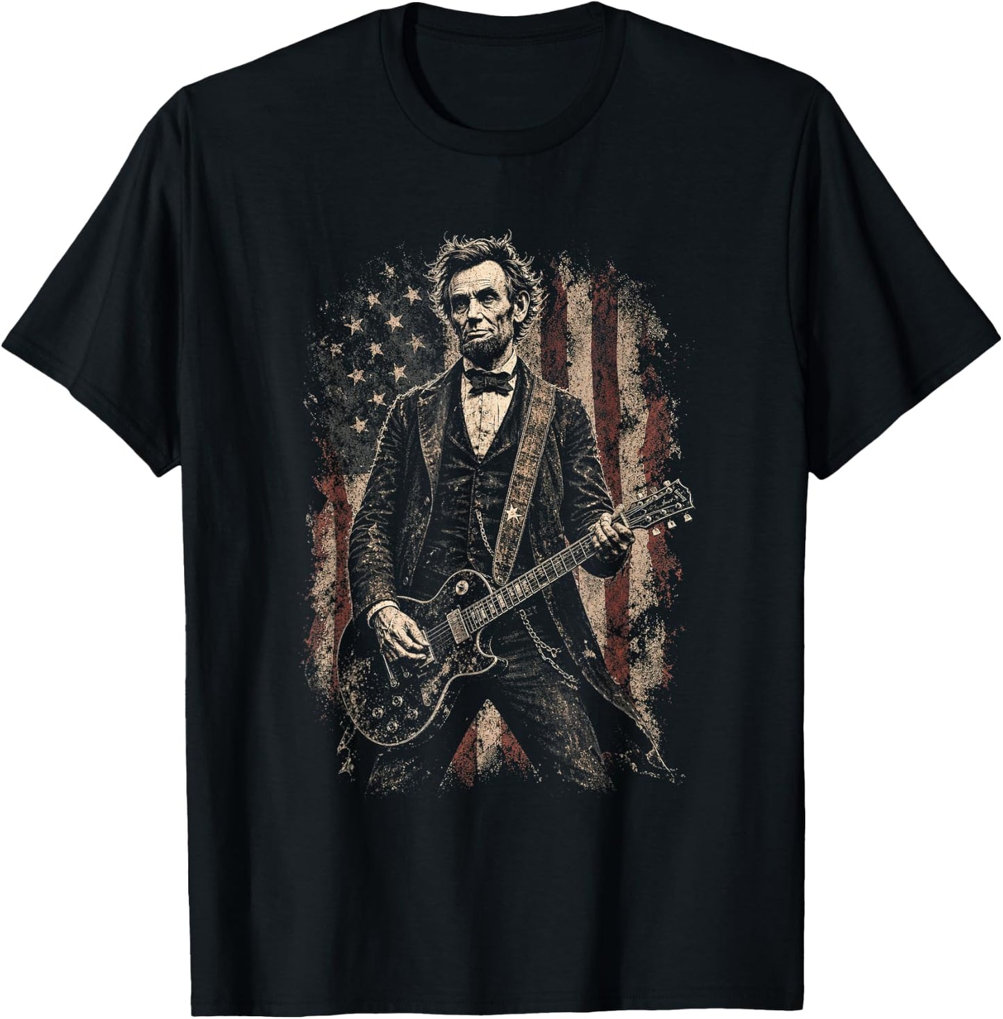 Abraham Lincoln Playing Guitar Grunge President Graphic T-Shirt - T-Shirt | Black