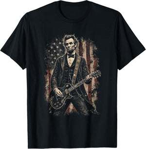Abraham Lincoln Playing Guitar Grunge President Graphic T-Shirt - T-Shirt | Black