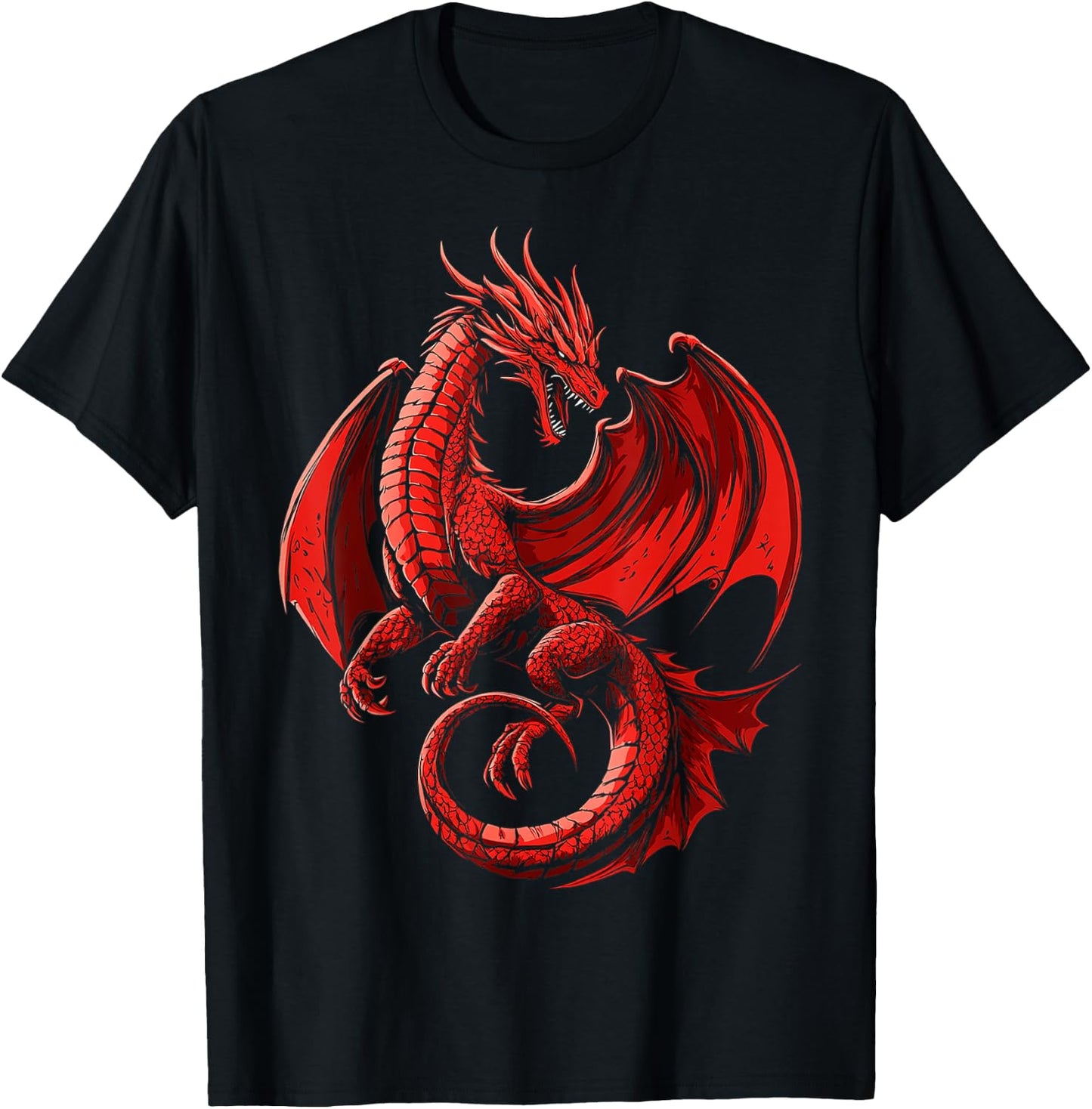 Mythical Illustration Red Dragon , Black, S T-Shirt - T-Shirt | Black