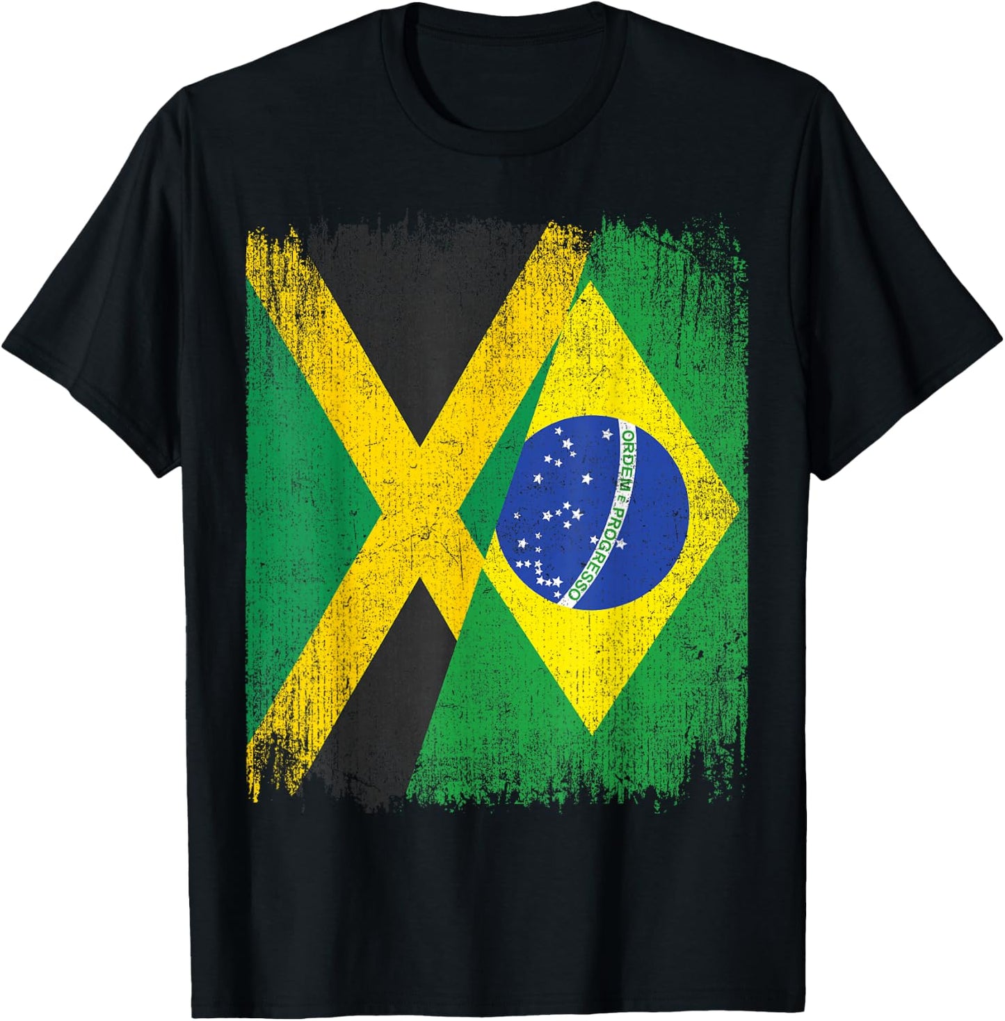 Half Jamaica Brazil Flag Jamaican Brazilian Pride Roots T-Shirt - T-Shirt | Black