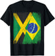 Half Jamaica Brazil Flag Jamaican Brazilian Pride Roots T-Shirt - T-Shirt | Black