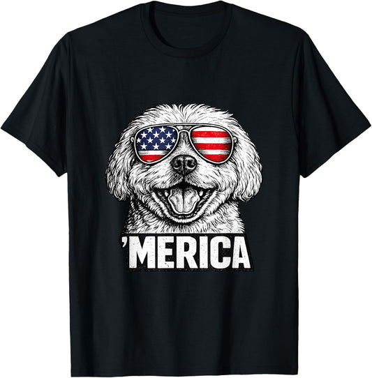 Maltese ’Merica 4th of July Vintage USA Pride T-Shirt - T-Shirt | Black