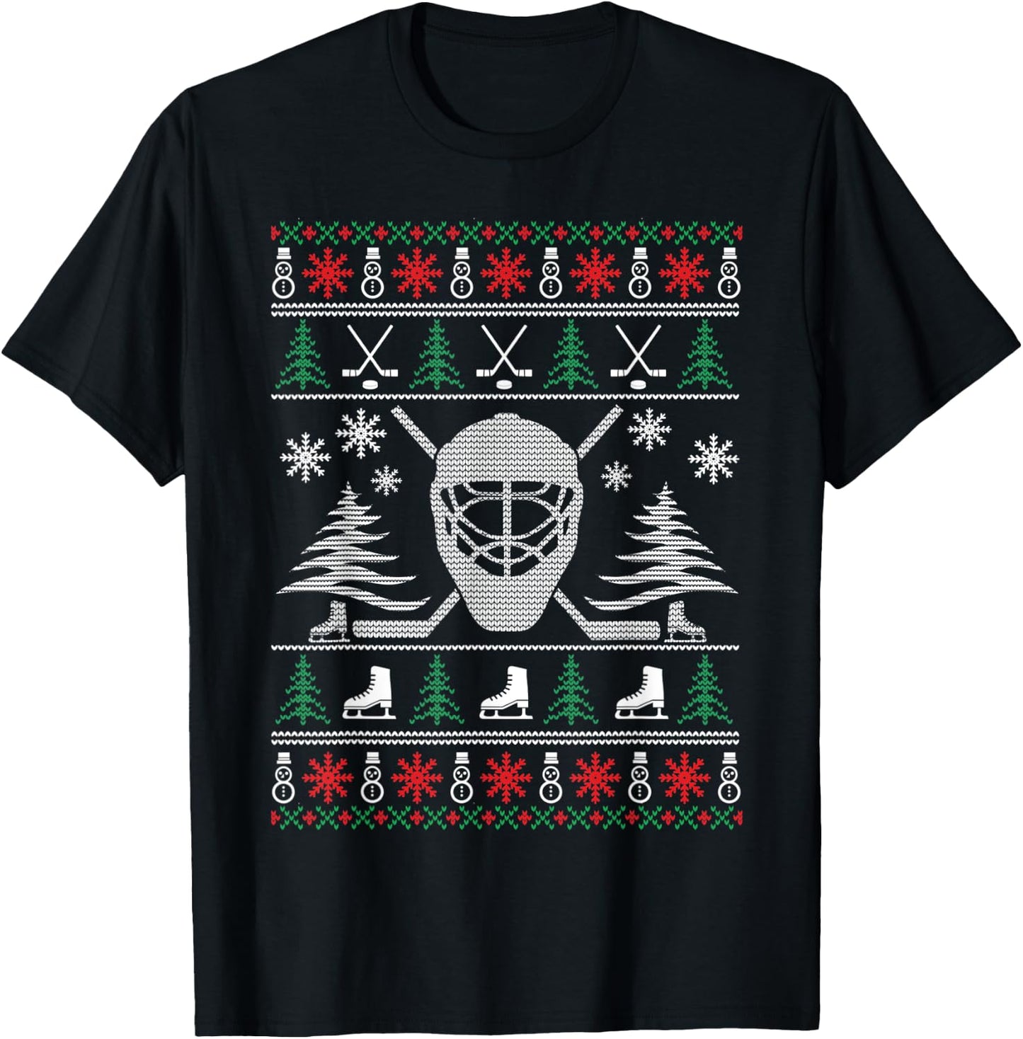 Ugly Sweater Christmas Helmet Ice Hockey For Hockey Lovers T-Shirt - T-Shirt | Black