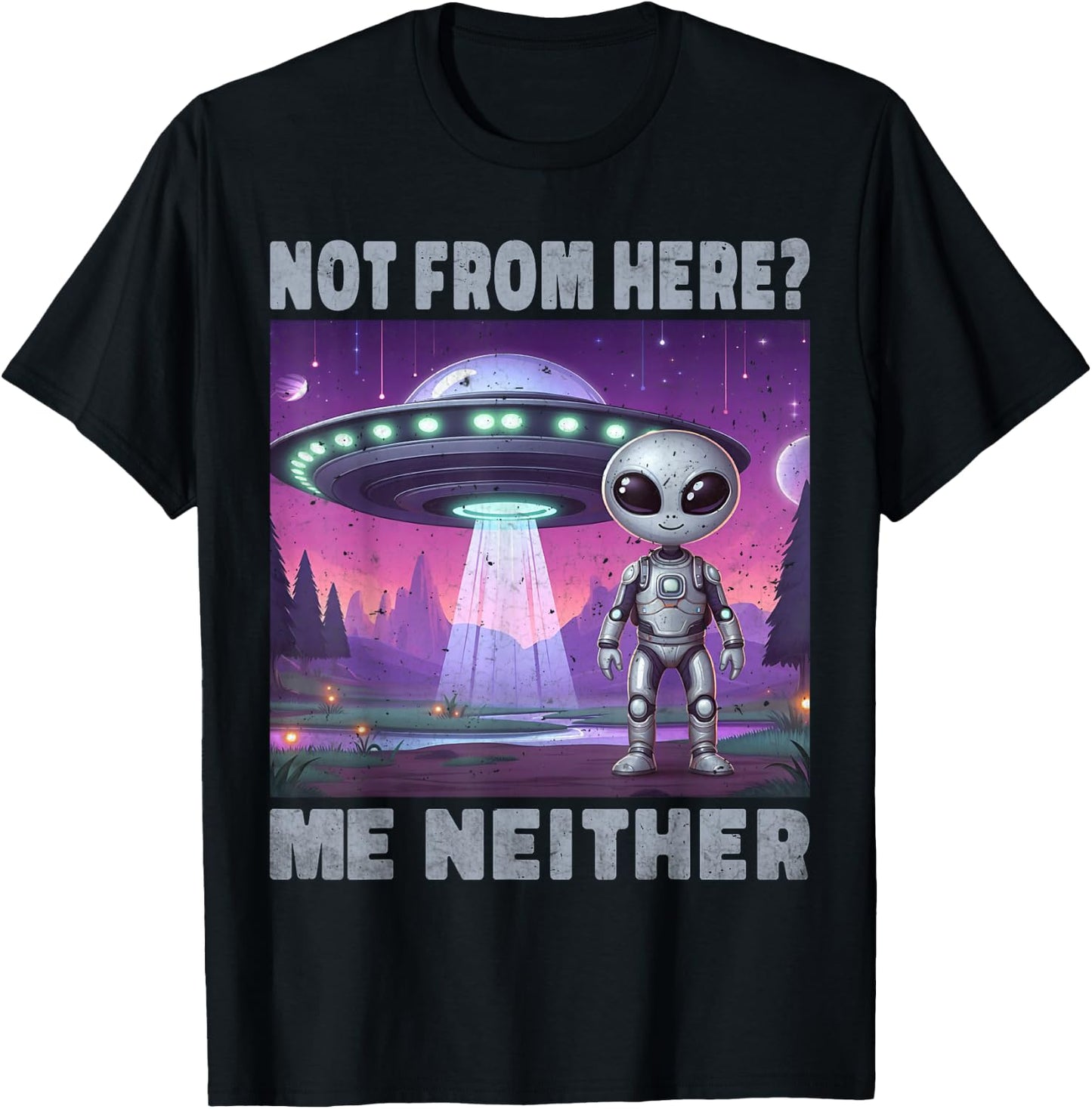 Funny Aliens UFO Alien Spaceship Man Woman Boy Humour , Black, S T-Shirt - T-Shirt | Black