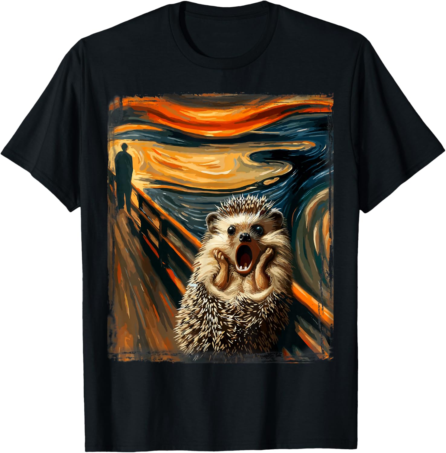 Artsy Scream Parody Funny Animal Painting Art Humor Hedgehog T-Shirt - T-Shirt | Black
