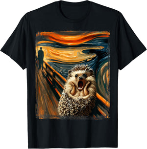 Artsy Scream Parody Funny Animal Painting Art Humor Hedgehog T-Shirt - T-Shirt | Black