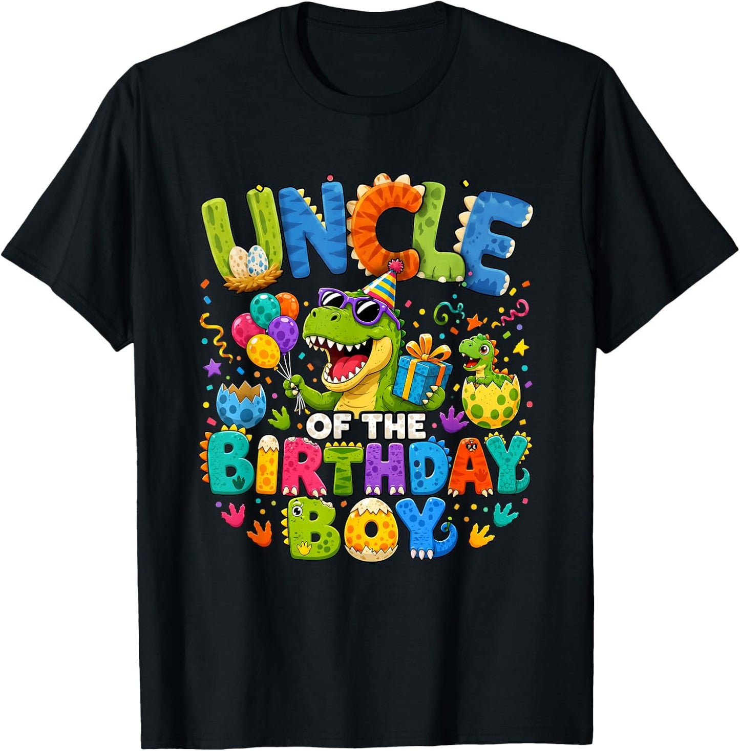Uncle of The Birthday Boy Dinosaur T-Rex T-Shirt - T-Shirt | Black