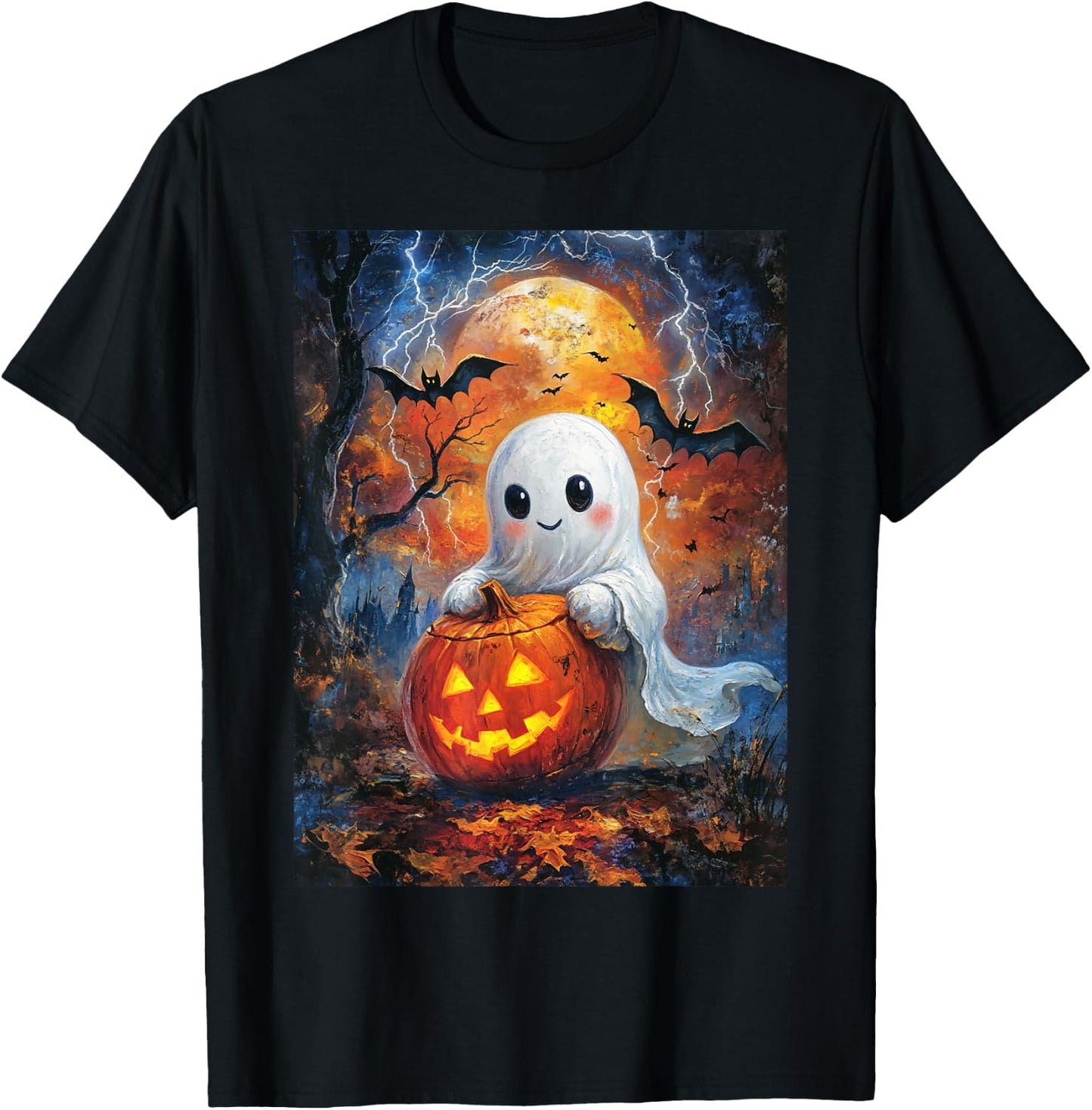Halloween Pumpkin Design Girls Boys Kids Ghost Halloween T-Shirt - T-Shirt | Black