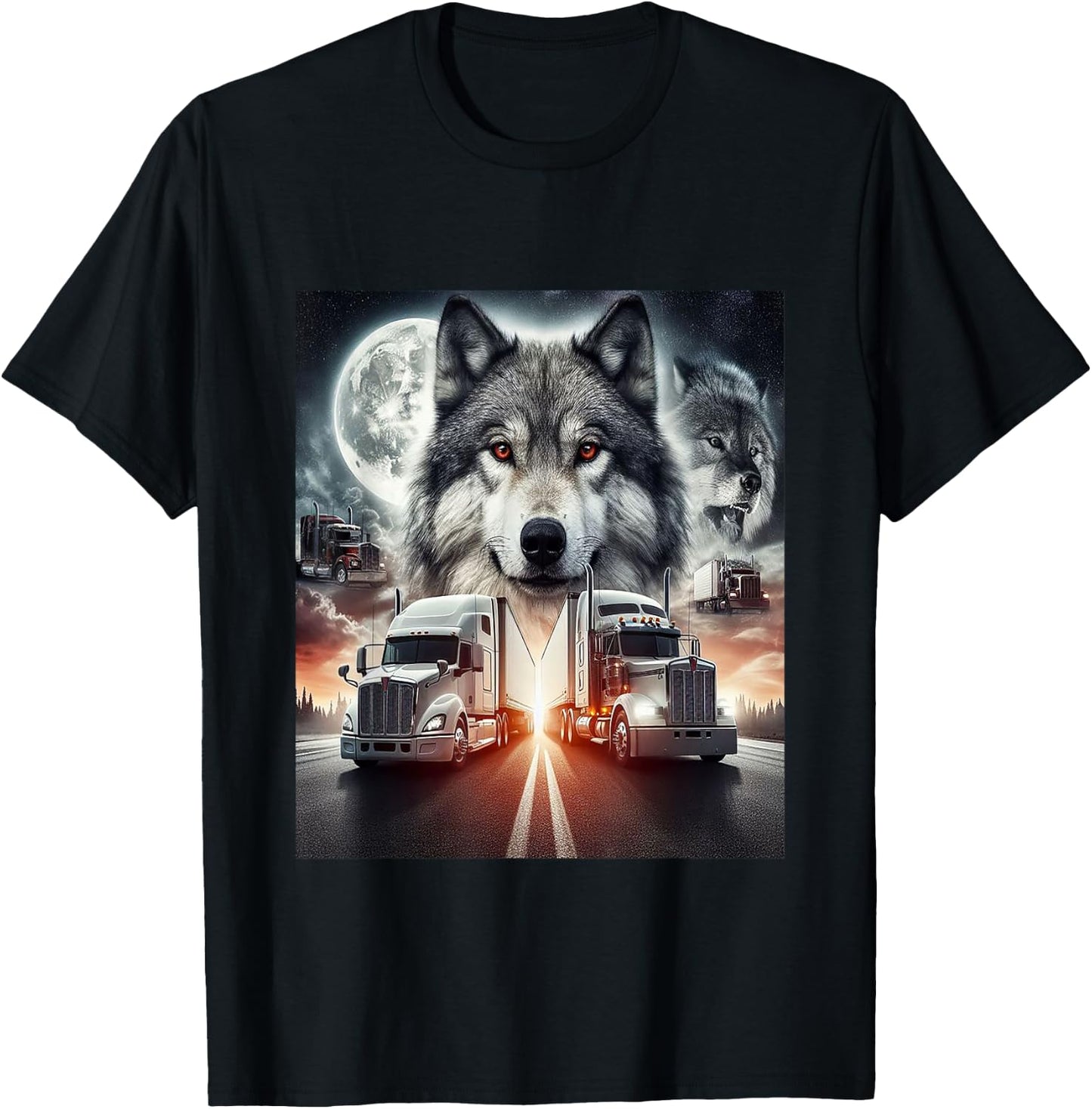LKW mit Wolf T-Shirt - T-Shirt | Black