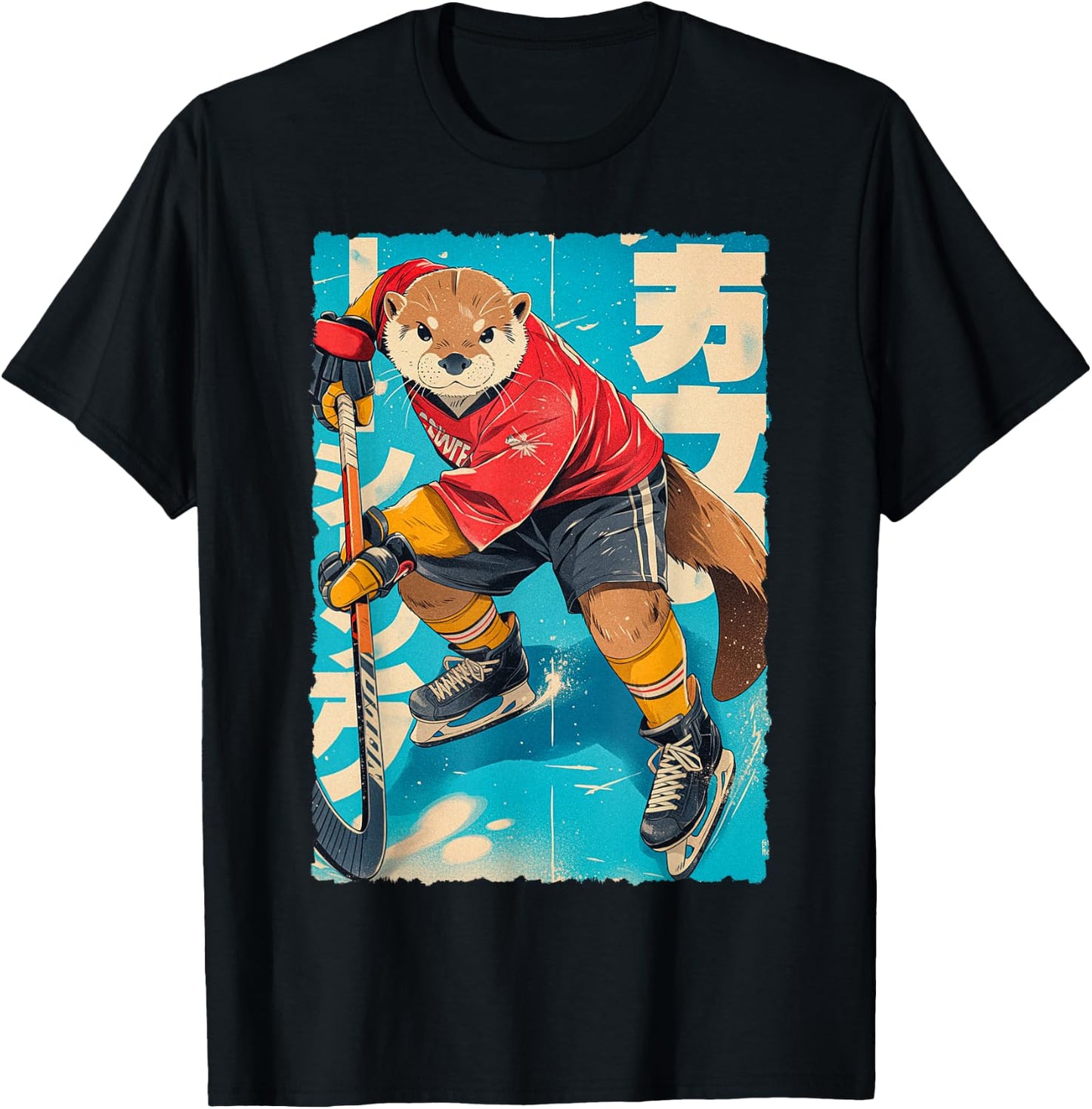Manga amusant - Joueur de hockey sur glace - Art japonais - Loutre - Pour enfants T-Shirt - T-Shirt | Black