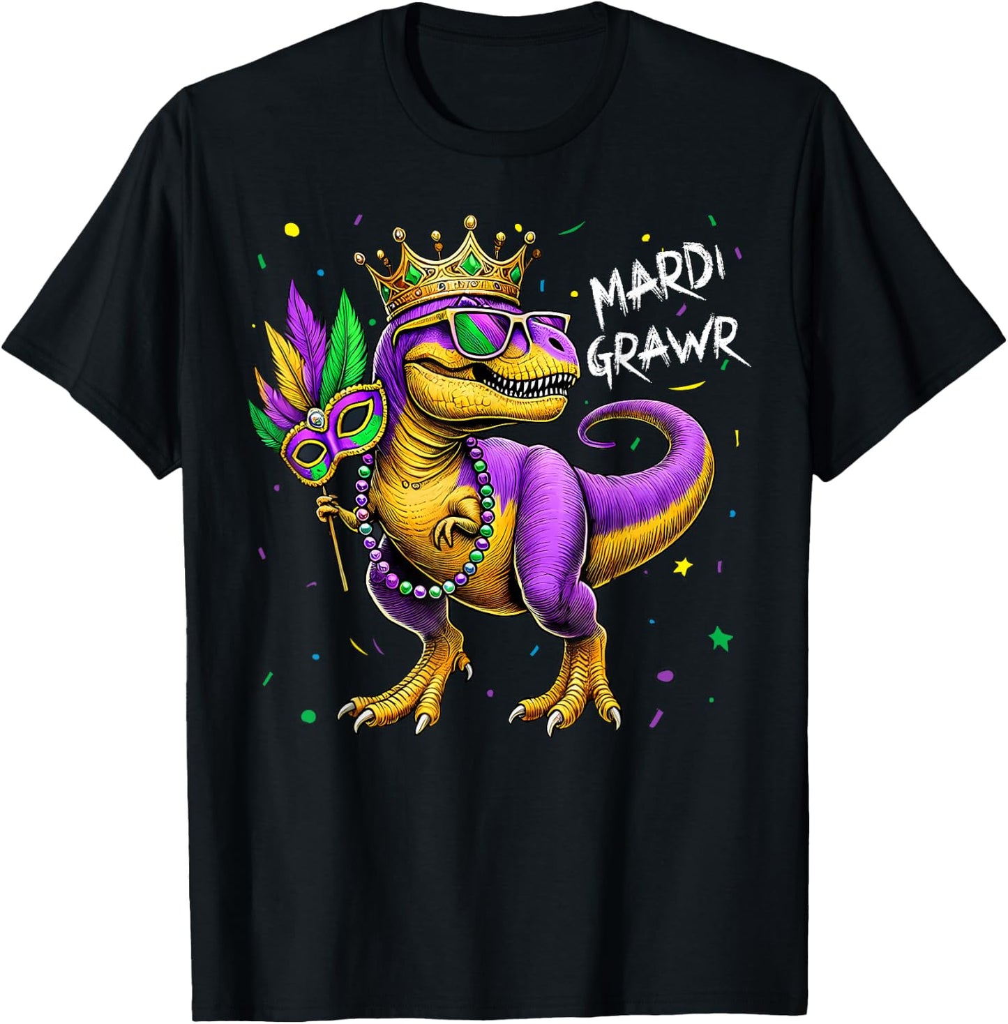Mardi Gras T Rex Dinosaur Mardi Grawr Bead Costume Boys Kids T-Shirt - T-Shirt | Black