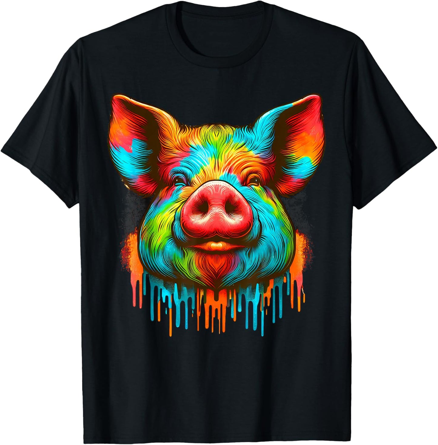 Cool Pig Graphic Spirit Animal Illustration Tie Dye Art T-Shirt - T-Shirt | Black