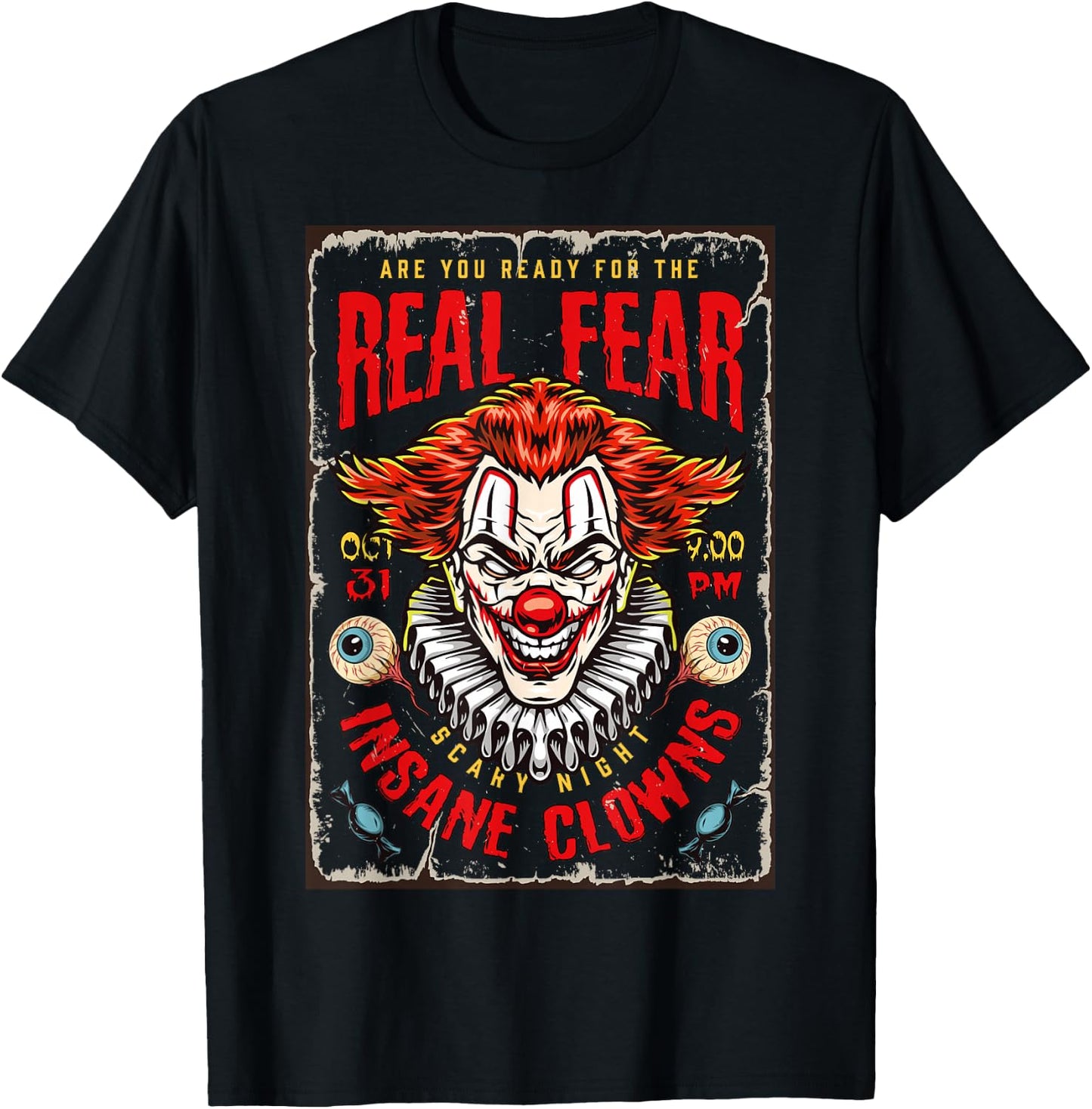 Horror Night Halloween Party Scary Clown Poster Vintage T-Shirt - T-Shirt | Black