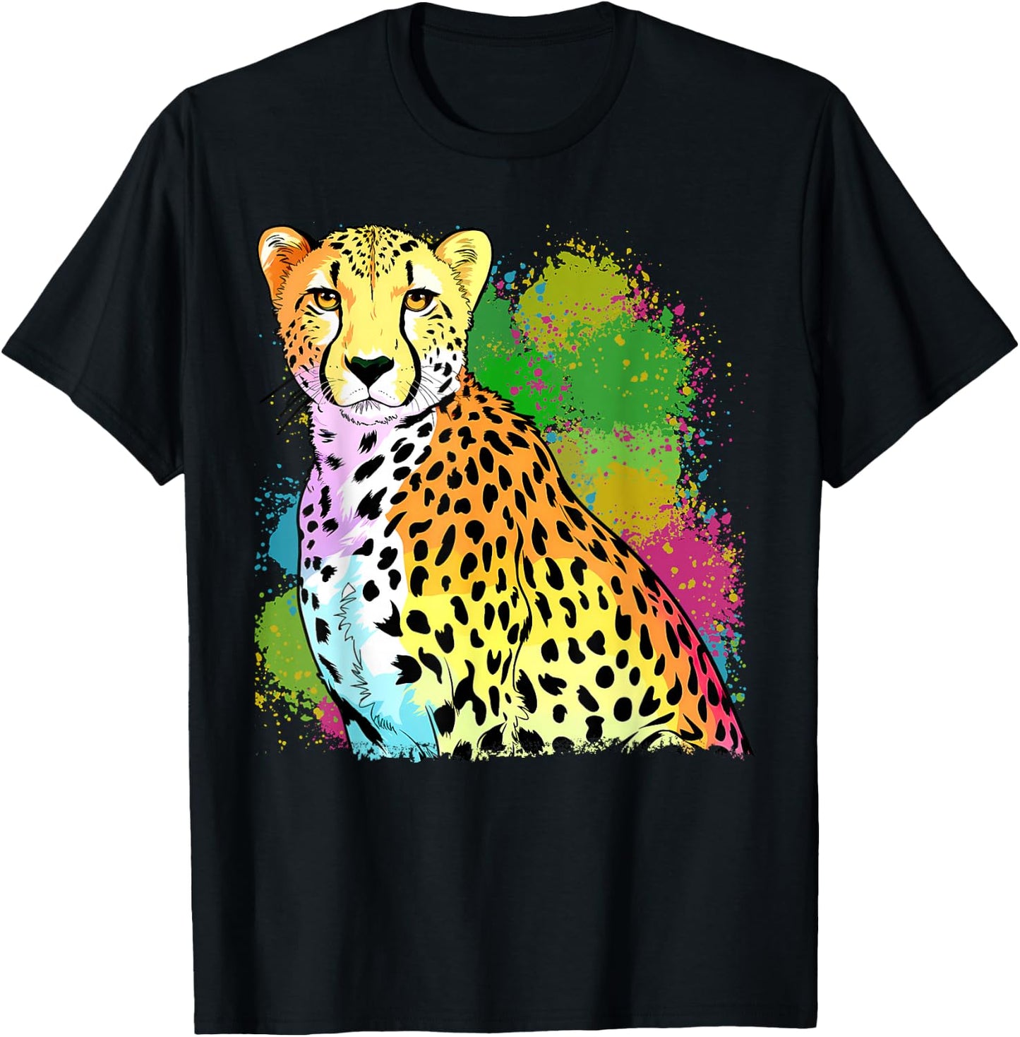 Colorful Rainbow Cheetah Graphic T-Shirt - T-Shirt | Black
