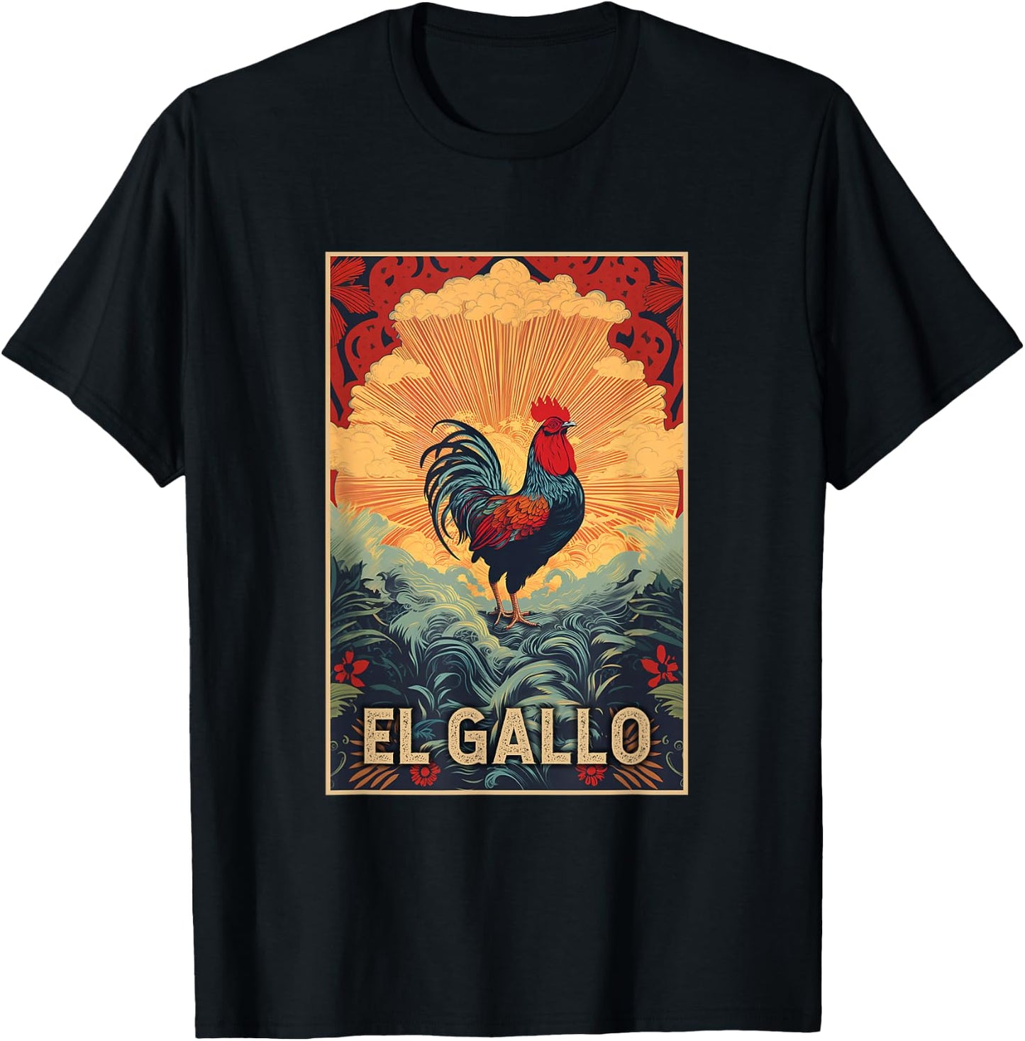 Latino Fun El Gallo Cool Vintage Rooster - Men, Boys - Black - Short Sleeve - Small T-Shirt - T-Shirt | Black