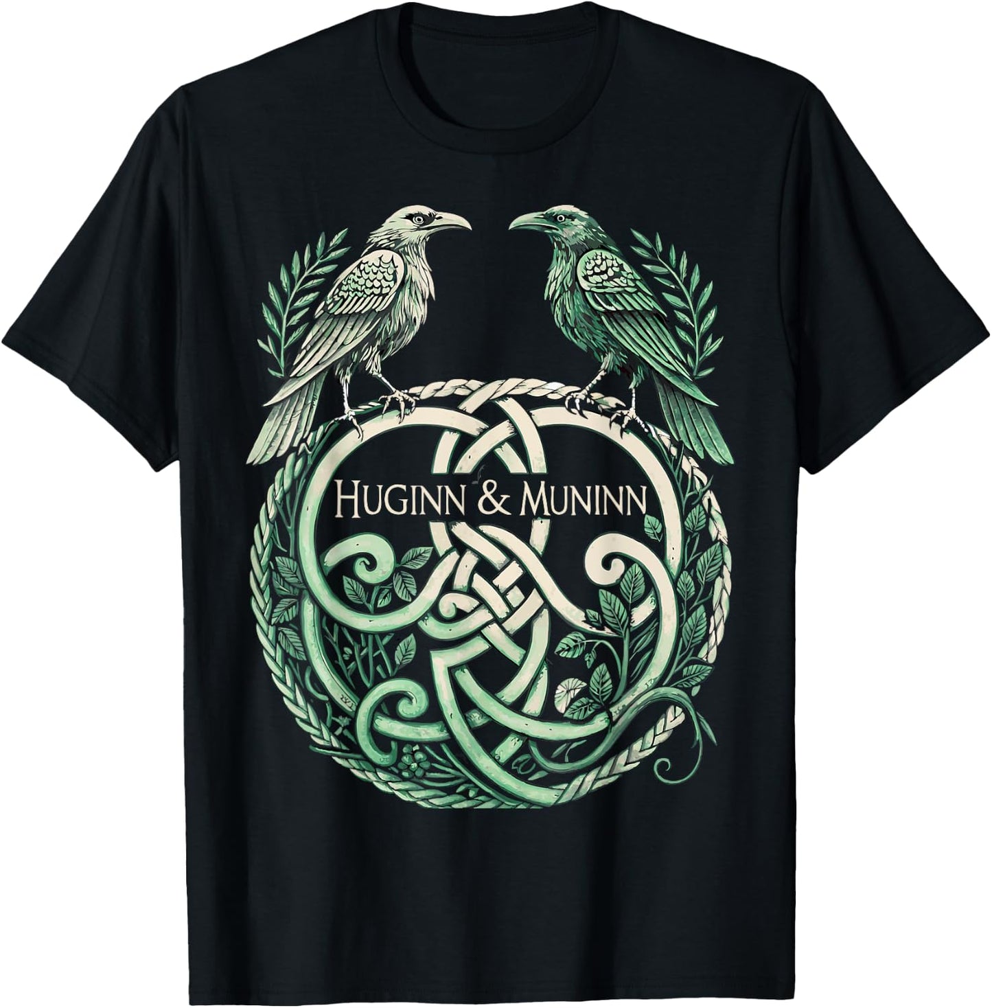 Odin’s Ravens Huginn & Muninn - Norse Knotwork - Celtic T-Shirt - T-Shirt | Black