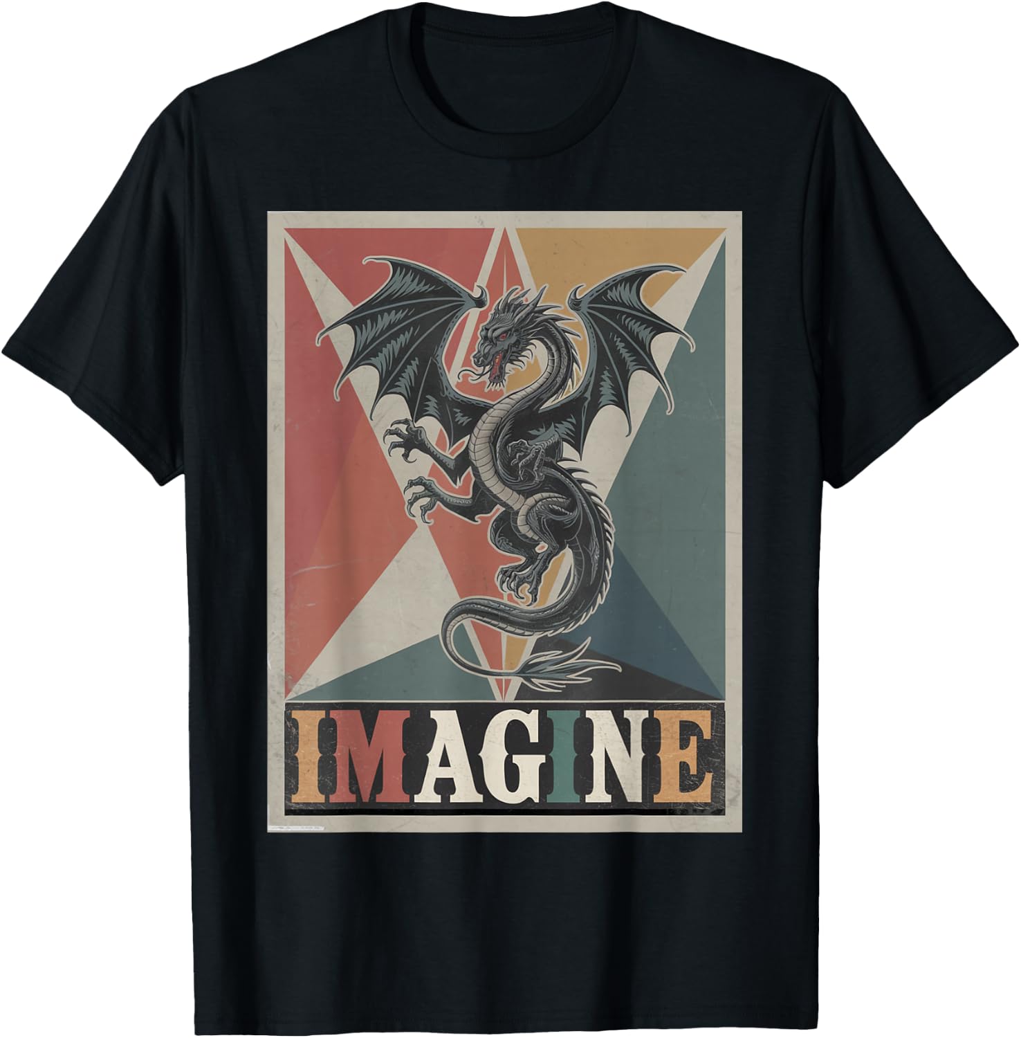 Dragon Retro Vintage Graphic Art Design T-Shirt - T-Shirt | Black