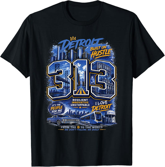 Detroit 313 Hustle Hometown Urban T-Shirt - T-Shirt | Black