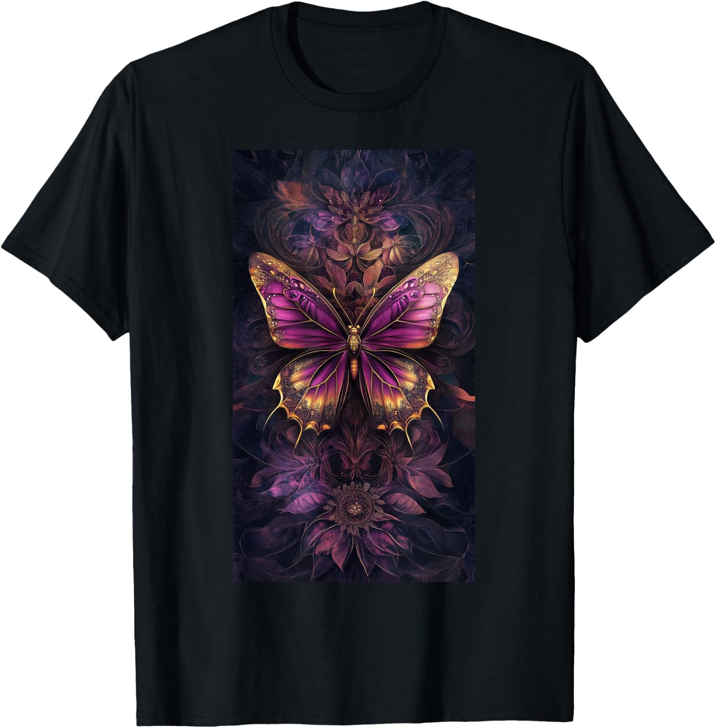 Floral Patterns Butterfly art Purple butterfly T-Shirt - T-Shirt | Black