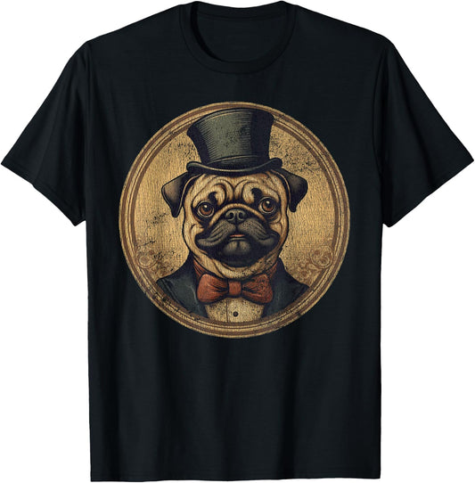 Pug Dog Vintage Style Retro 60s 70s 80s 90s Mom Dad Funny T-Shirt - T-Shirt | Black