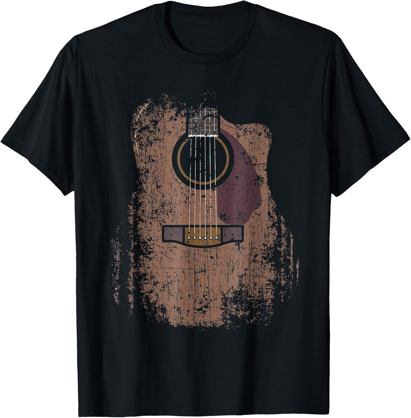 Distressed Acoustic Guitar Vintage Player Rock & Roll Music T-Shirt - T-Shirt | Black