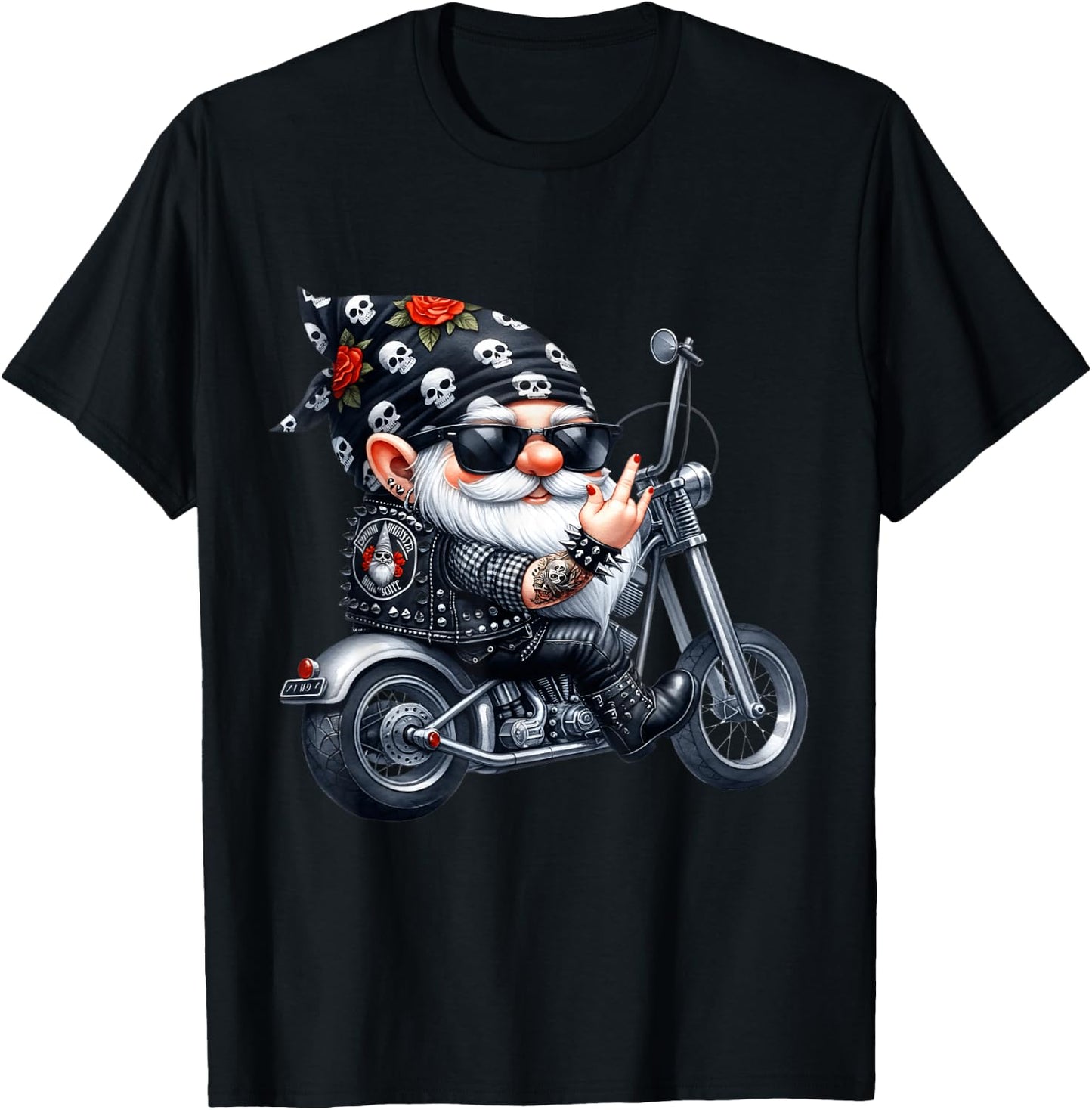 Cool Tattoo Gnome Graphic Women Funny Motorcycle T-Shirt - T-Shirt | Black