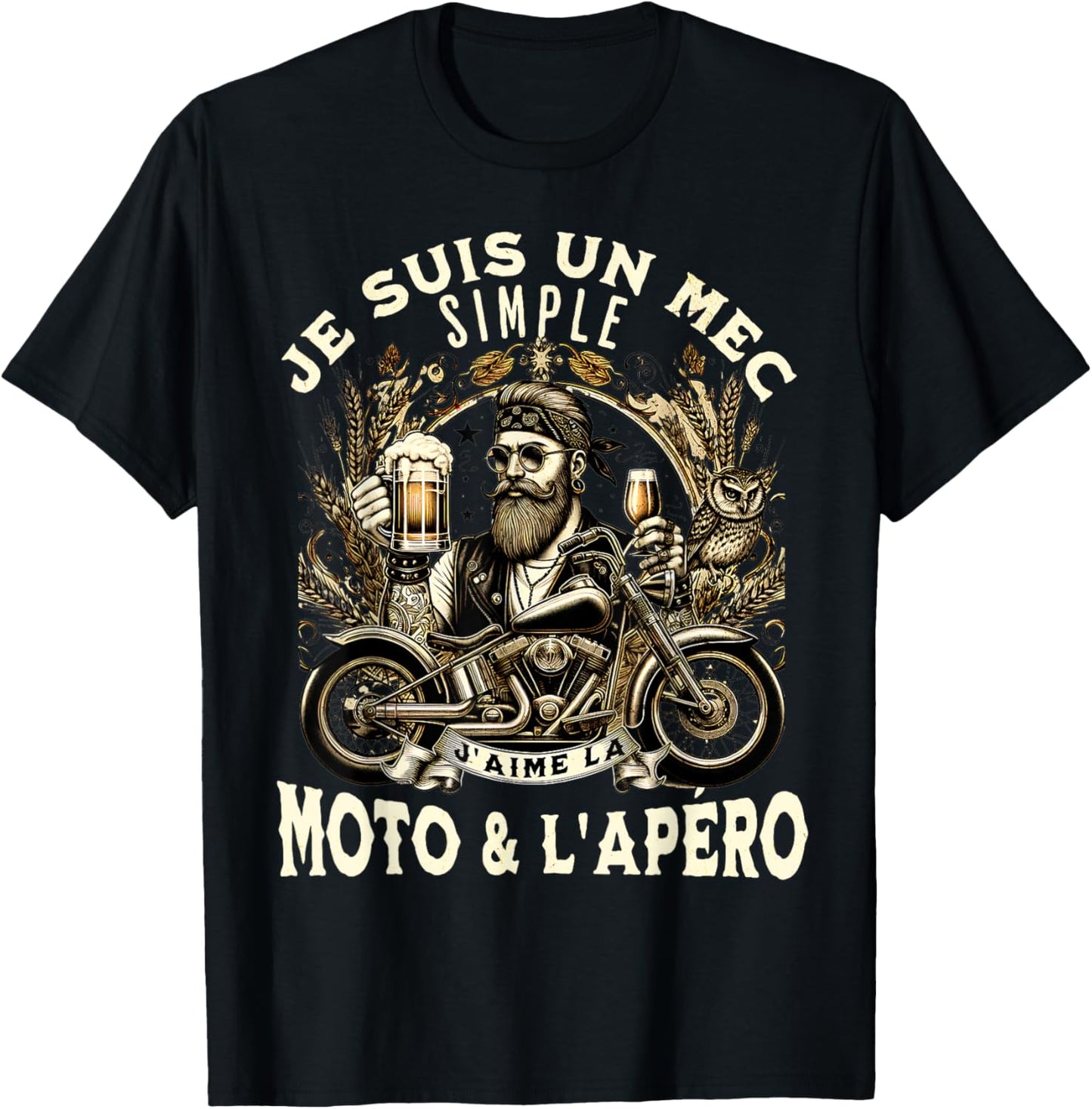 Gift Fan Motorcycle and Aperitif Biker Humour Alcohol Funny , Black, S T-Shirt - T-Shirt | Black