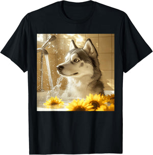 Husky Sunflower T-Shirt - T-Shirt | Black