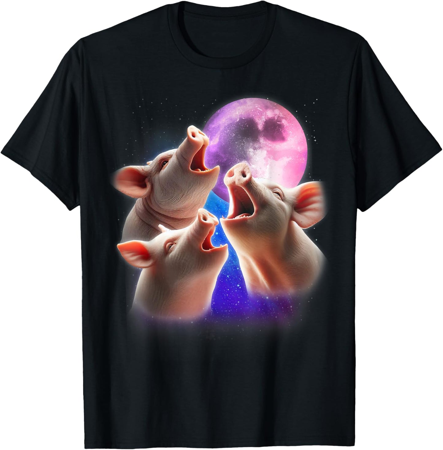 3 Pigs Howling At The Moon Funny Pig Animal Lover Farmer T-Shirt - T-Shirt | Black