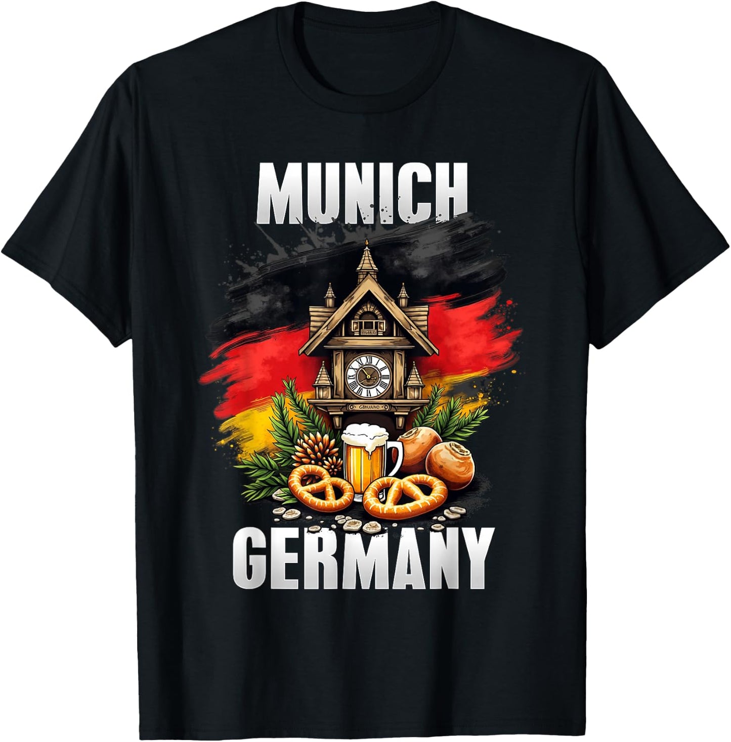 Munich Germany Souvenir German Flag Oktoberfest Travel T-Shirt - T-Shirt | Black