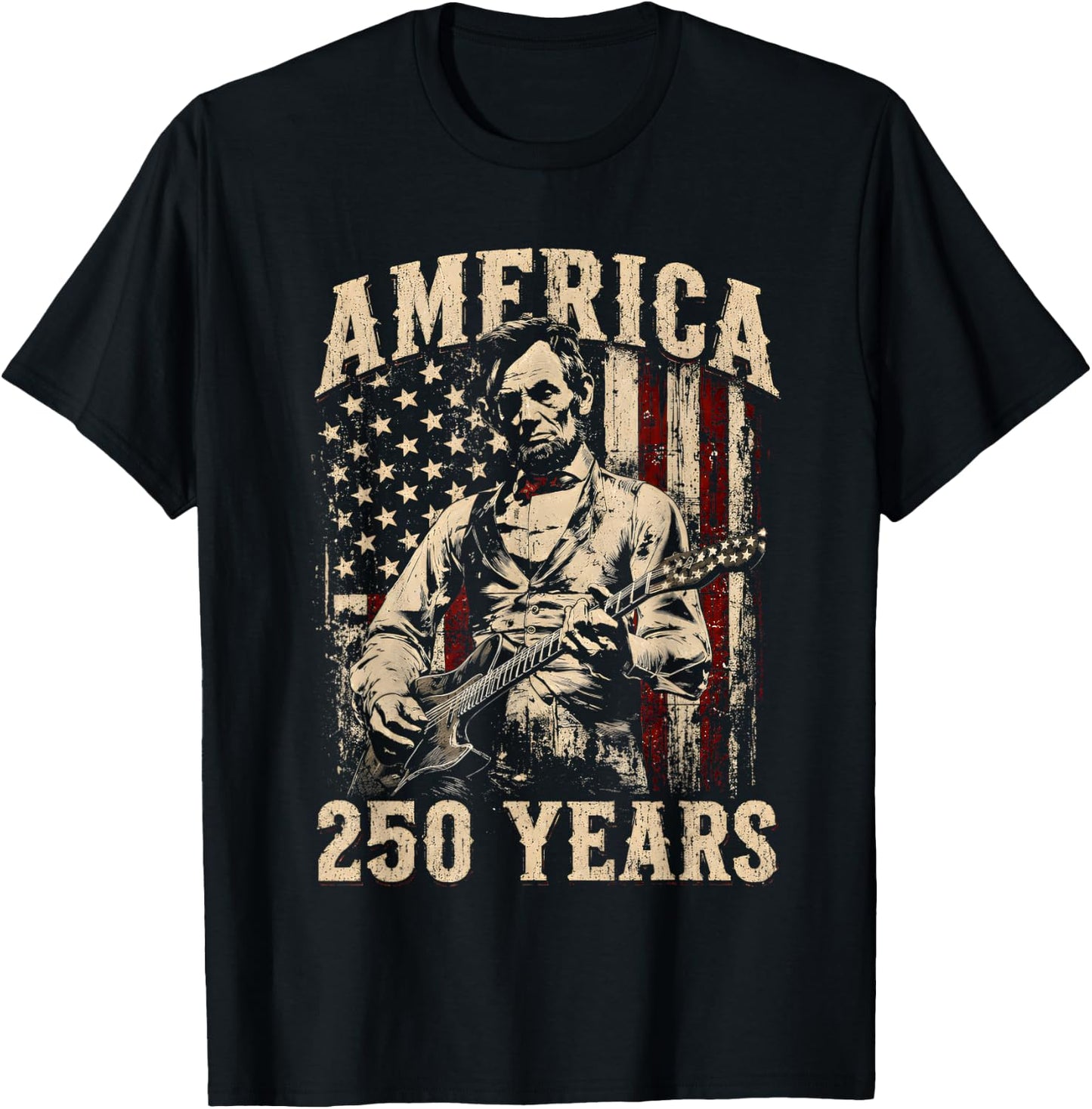 Vintage Abraham Lincoln Abe Lincoln Playing Guitar 250 Years T-Shirt - T-Shirt | Black