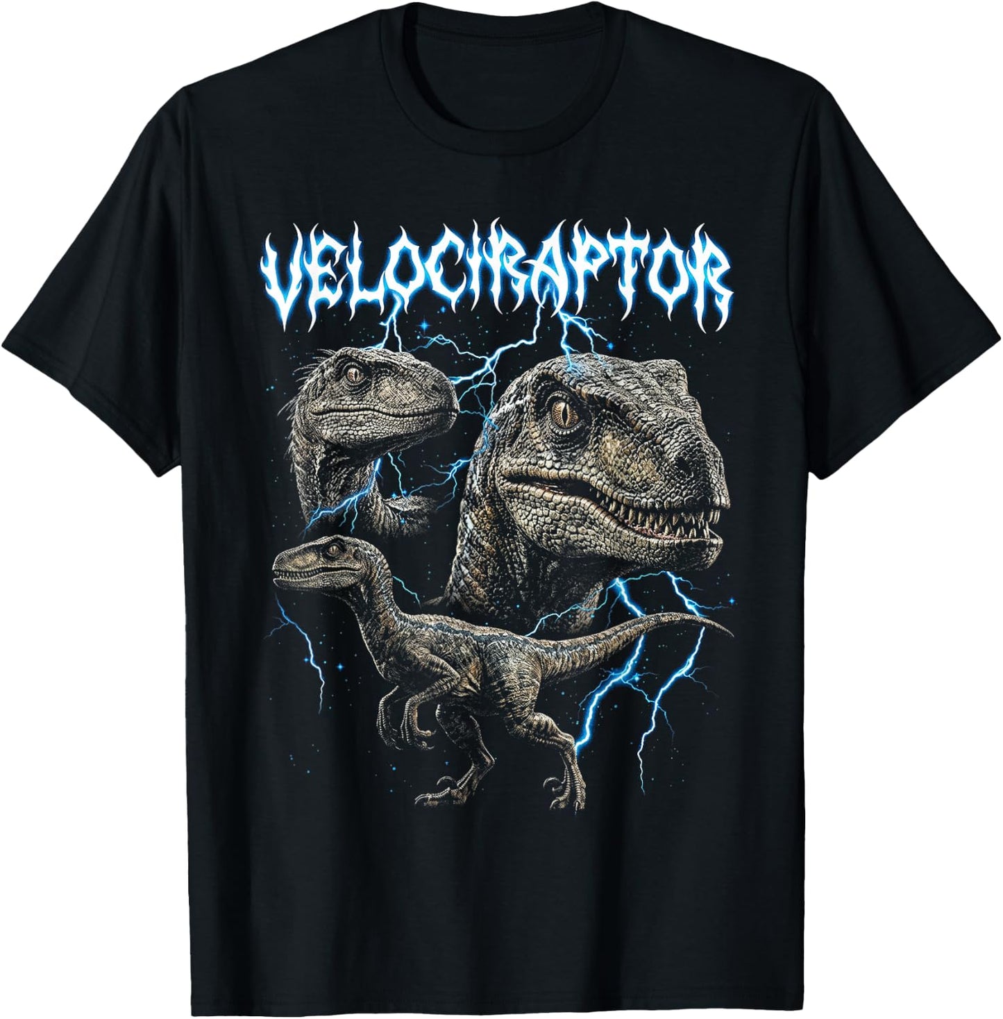 Velociraptor Vintage 90s Heavy Metal Retro Dinosaur Lover T-Shirt - T-Shirt | Black