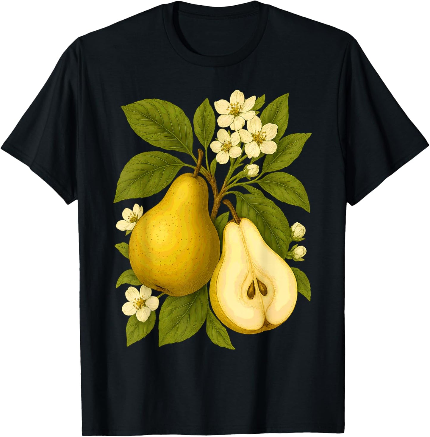 Pear Botanical Fruit Graphic Orchard Farm Nature Harvest T-Shirt - T-Shirt | Black