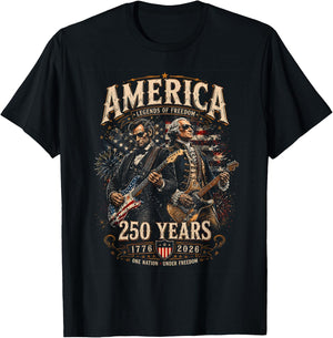 George Washington Playing Guitar Abe Lincoln 250th America T-Shirt - T-Shirt | Black