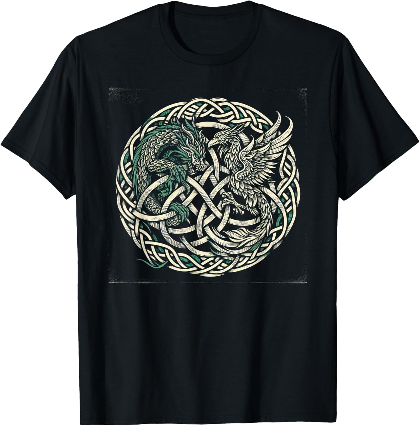 Intricate Celtic Knot with Dragon and Phoenix T-Shirt - T-Shirt | Black