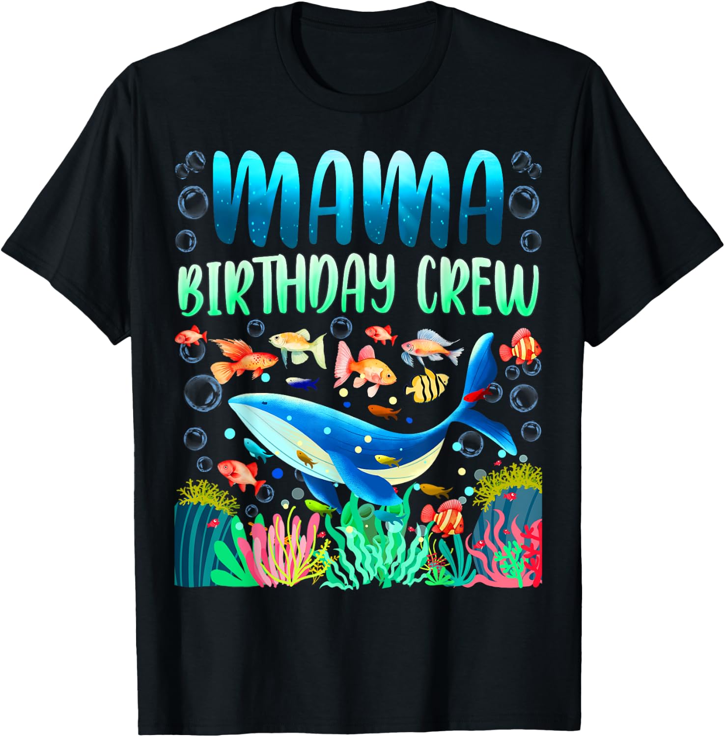 Mama Of The Birthday Boy Sea Fish Ocean Animals Aquarium T-Shirt - T-Shirt | Black