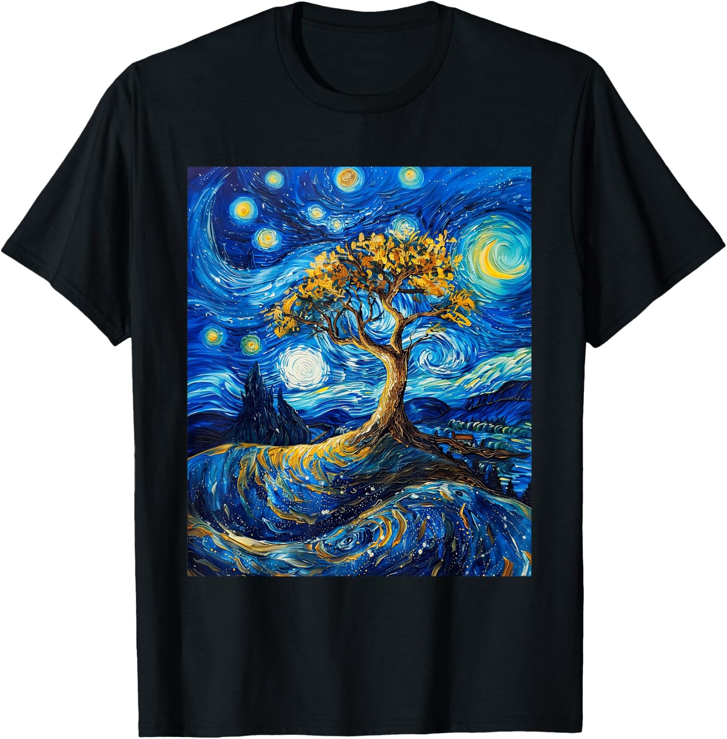Yggdrasil Tree Of Life Van Gogh Style Starry Night T-Shirt - T-Shirt | Black