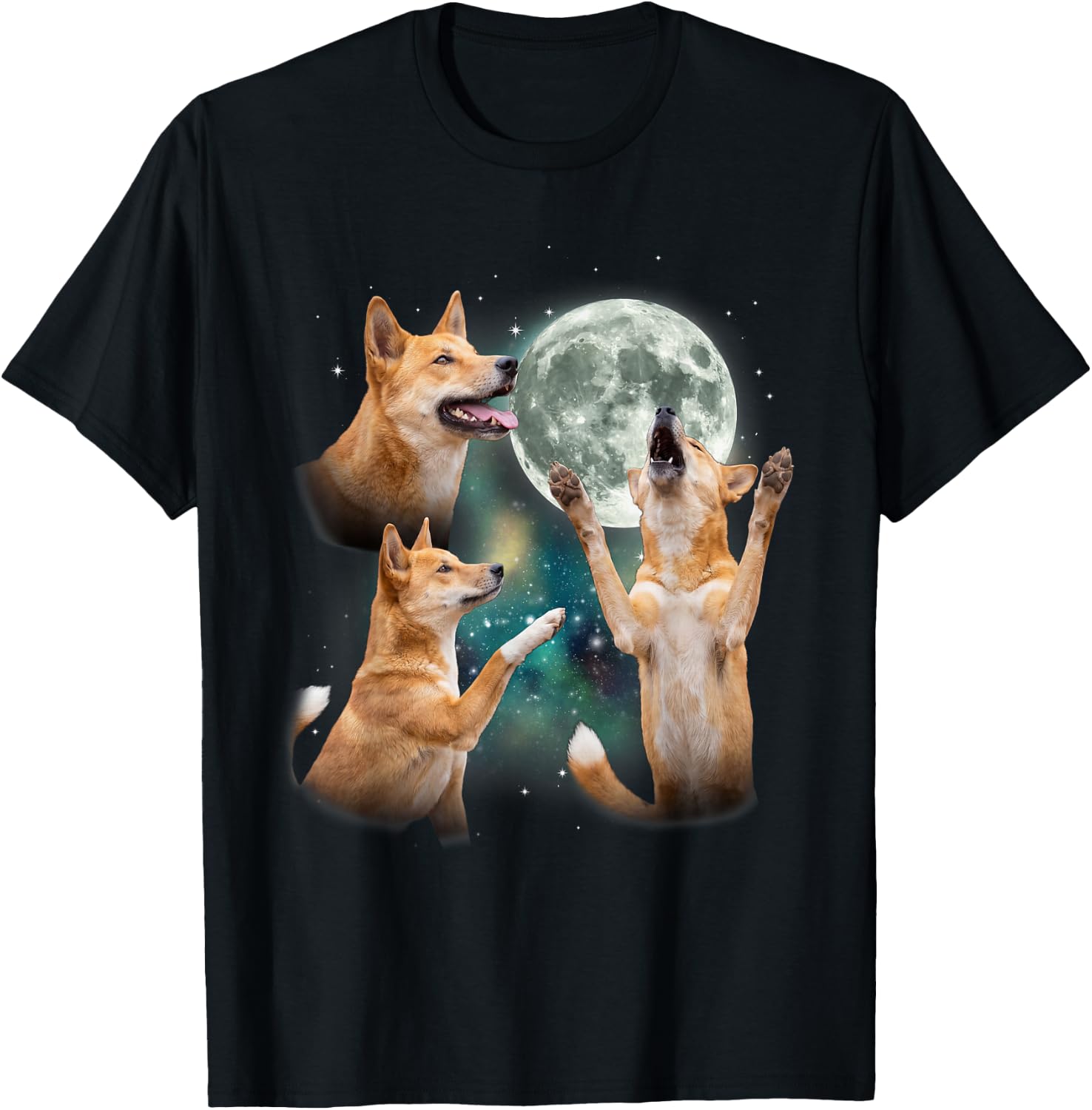 Three Dingo Moon | Funny Wild Canine Wildlife Meme T-Shirt - T-Shirt | Black