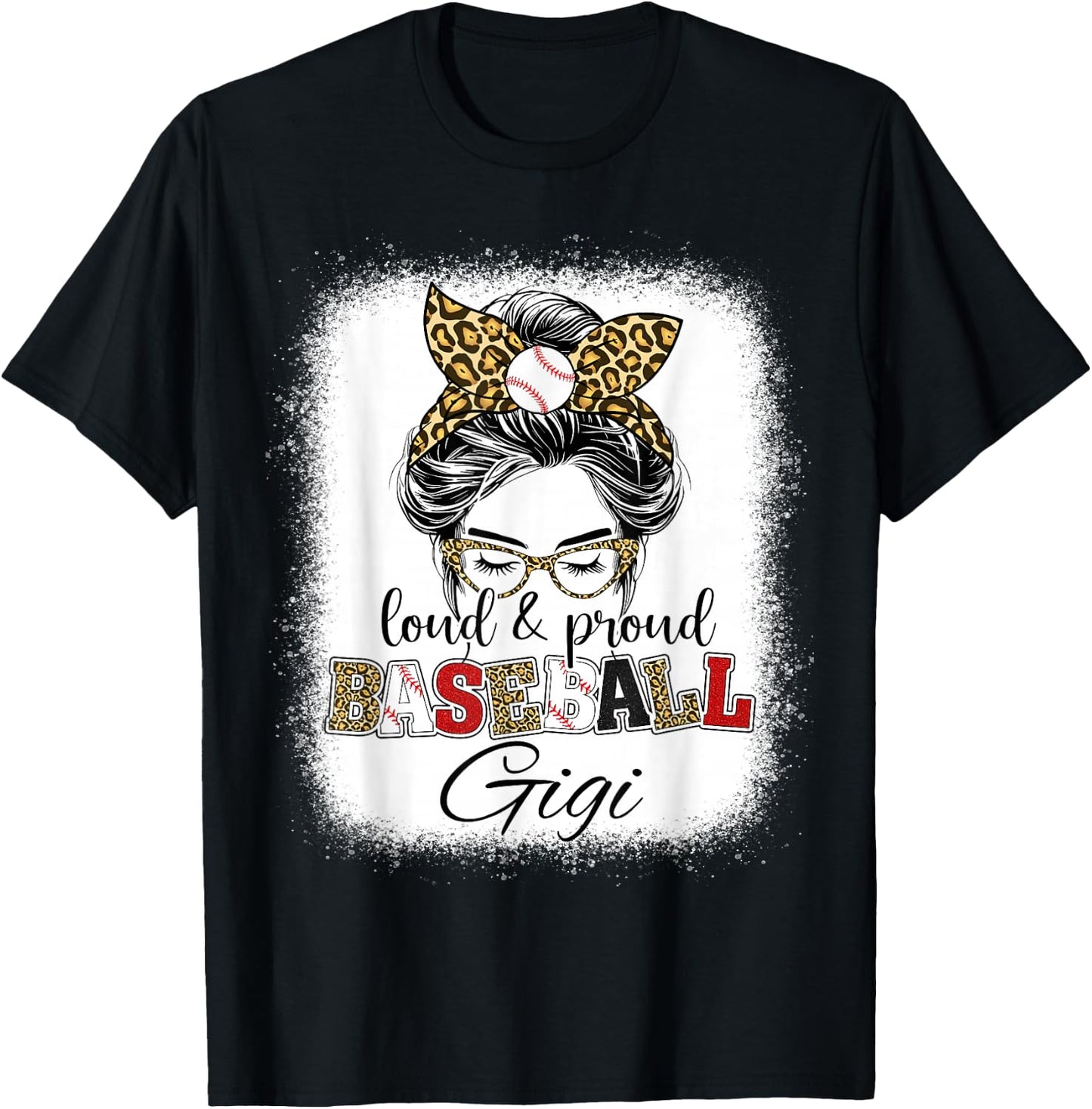 Loud and Proud Baseball Gigi messy bun leopard girls T-Shirt - T-Shirt | Black