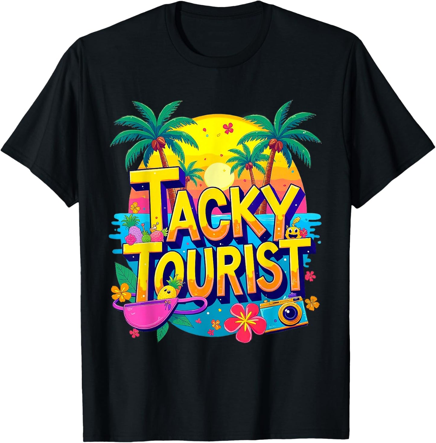 Funny Tourist Shirt & Vintage Hawaiian Accessories -Kids Tacky Tourist - Black, Small, Short Sleeve T-Shirt - T-Shirt | Black