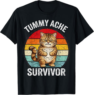 Tummy Ache Survivor Cat T-Shirt - T-Shirt | Black