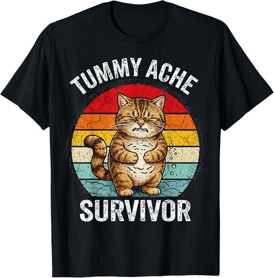Tummy Ache Survivor Cat T-Shirt - T-Shirt | Black