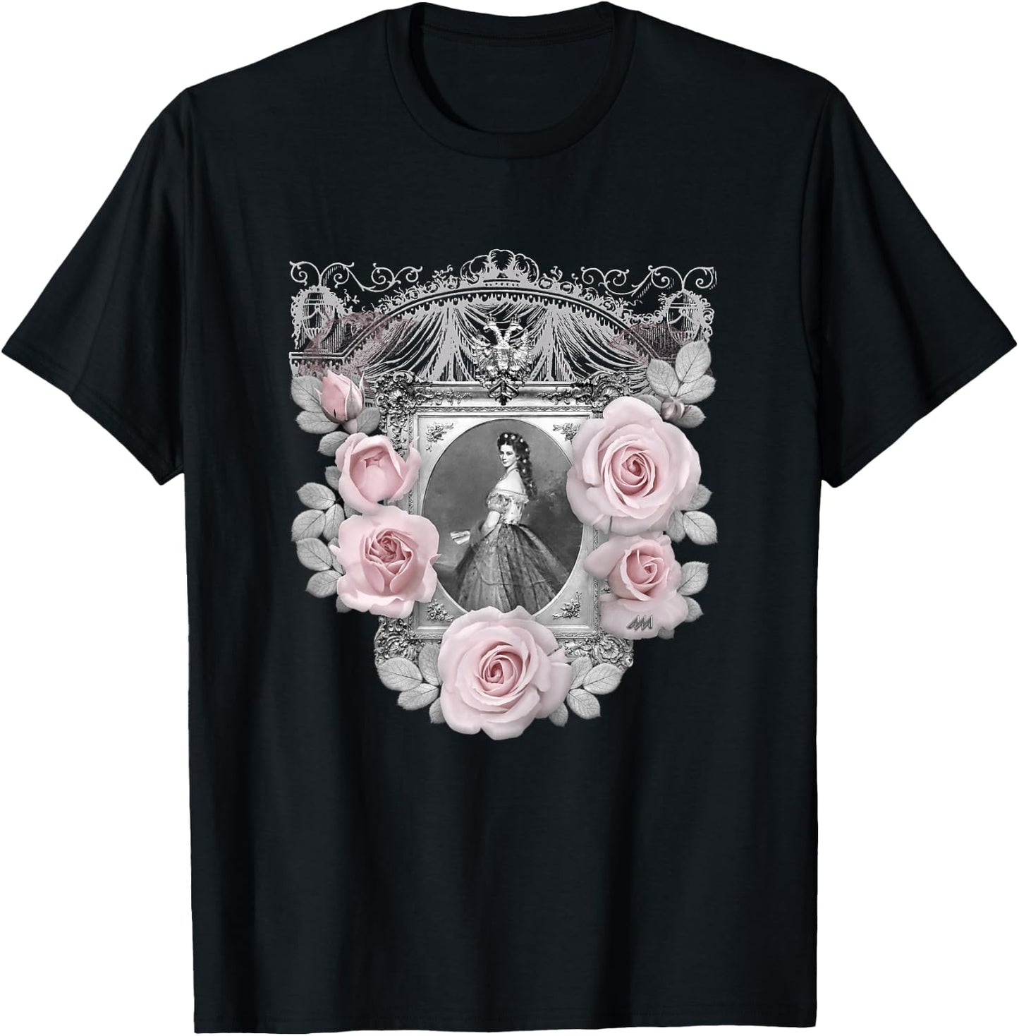 Empress Elisabeth of Austria/Sisi - with Roses in Pink T-Shirt - T-Shirt | Black